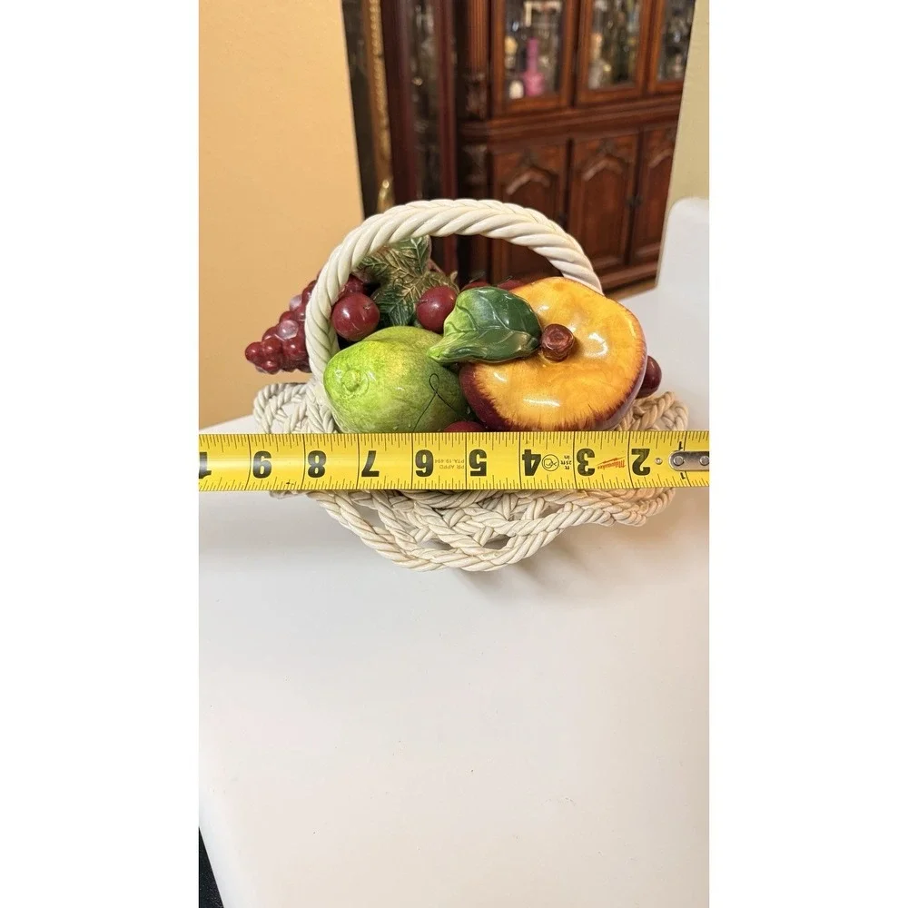 Vintage Italian Style Ceramic Fruit Basket Woven Lattice Centerpiece Decor‎
